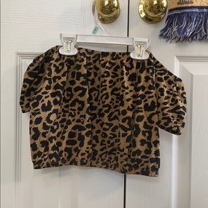 Hollister Cheetah Print Off the Shoulder Crop Top
